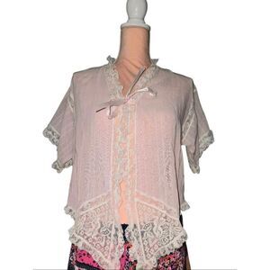 Christian Dior Vintage Sheer Cotton and Lace Trim Bed Jacket